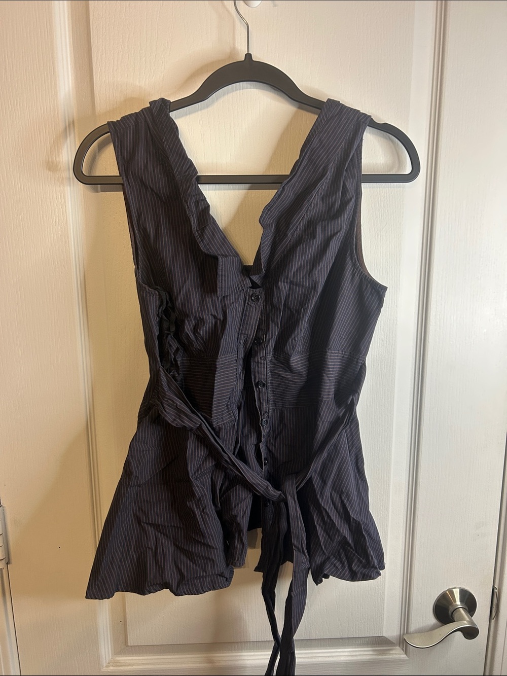 Odille Black Pinstripe Tie-Waist Sleeveless Top